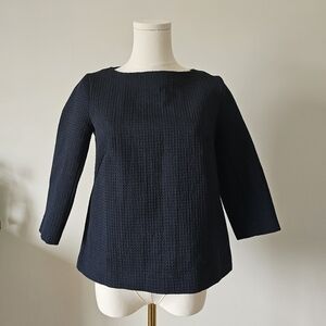 Club Monaco Xs Navy Boxy Ribbed Blouse